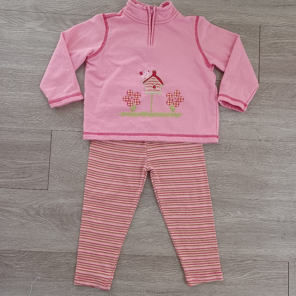 Adorable Pullover 1/4 Zip Top with Birdhouse and Flower Detail & Matching Pants